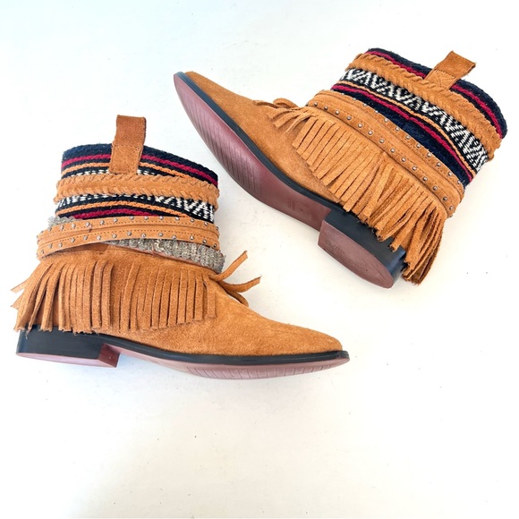 ZARA Trafaluc Tribal Fringe Aztec Strap Buckle Boho Booties Ankle Boots Sz 38 - Picture 6 of 12